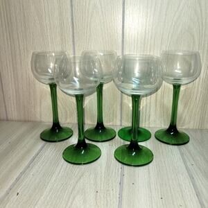 Vtg Luminarc French Green Stemmed Wine Glasses Set Of 6 Crystal Bar Ware Water